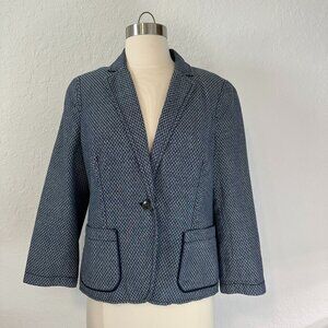 The Limited M Blue Checkered Cropped Blazer 3/4 Sleeve Suit Jacket